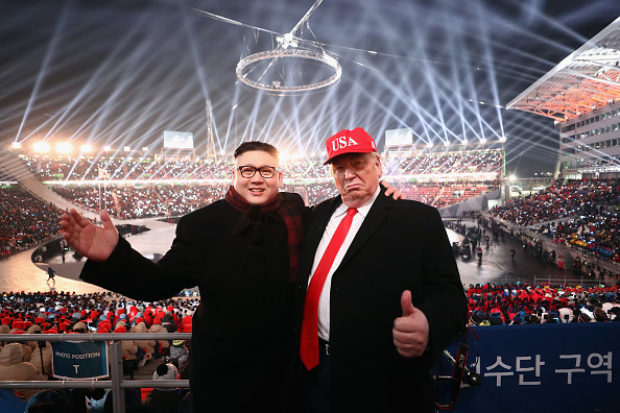 Impersonators of Donald Trump and Kim Jong Un pose during the Opening Ceremony of the PyeongChang 2018 Winter Olympic Games at PyeongChang Olympic Stadium on February 9, 2018 in Pyeongchang-gun, South Korea. (Photo by Ryan Pierse/Getty Images)