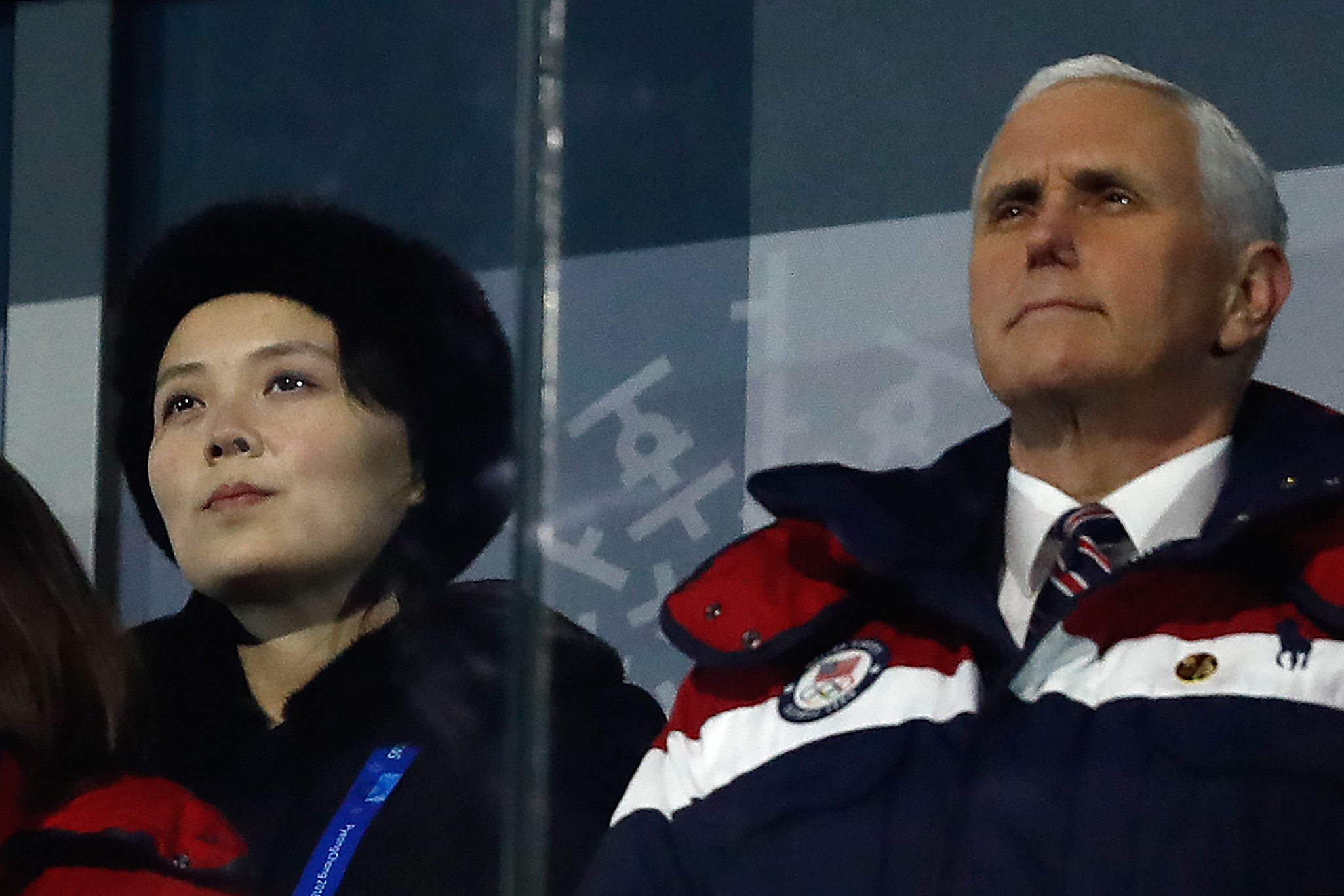  US Vice President Mike Pence (R) and North Korea's Kim Jong Uns sister Kim Yo Jong attend the opening ceremony of the Pyeongchang 2018 Winter Olympic Games at the Pyeongchang Stadium on February 9, 2018. (PHOTO / ODD ANDERSEN/AFP/Getty Images)