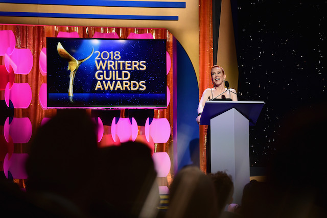 BEVERLY HILLS, CA - FEBRUARY 11: Comedian Kathy Griffin speaks onstage during the 2018 Writers Guild Awards L.A. Ceremony at The Beverly Hilton Hotel on February 11, 2018 in Beverly Hills, California. (Photo by Emma McIntyre/Getty Images)
