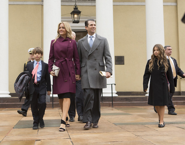 WASHINGTON, DC - JANUARY 20: Donald Trump Jr, with his wife Vanessa and children departs St. John's Church on Inauguration Day on January 20, 2017 in Washington, DC. Donald J. Trump will become the 45th president of the United States today. (Photo by Chris Kleponis - Pool/Getty Images)
