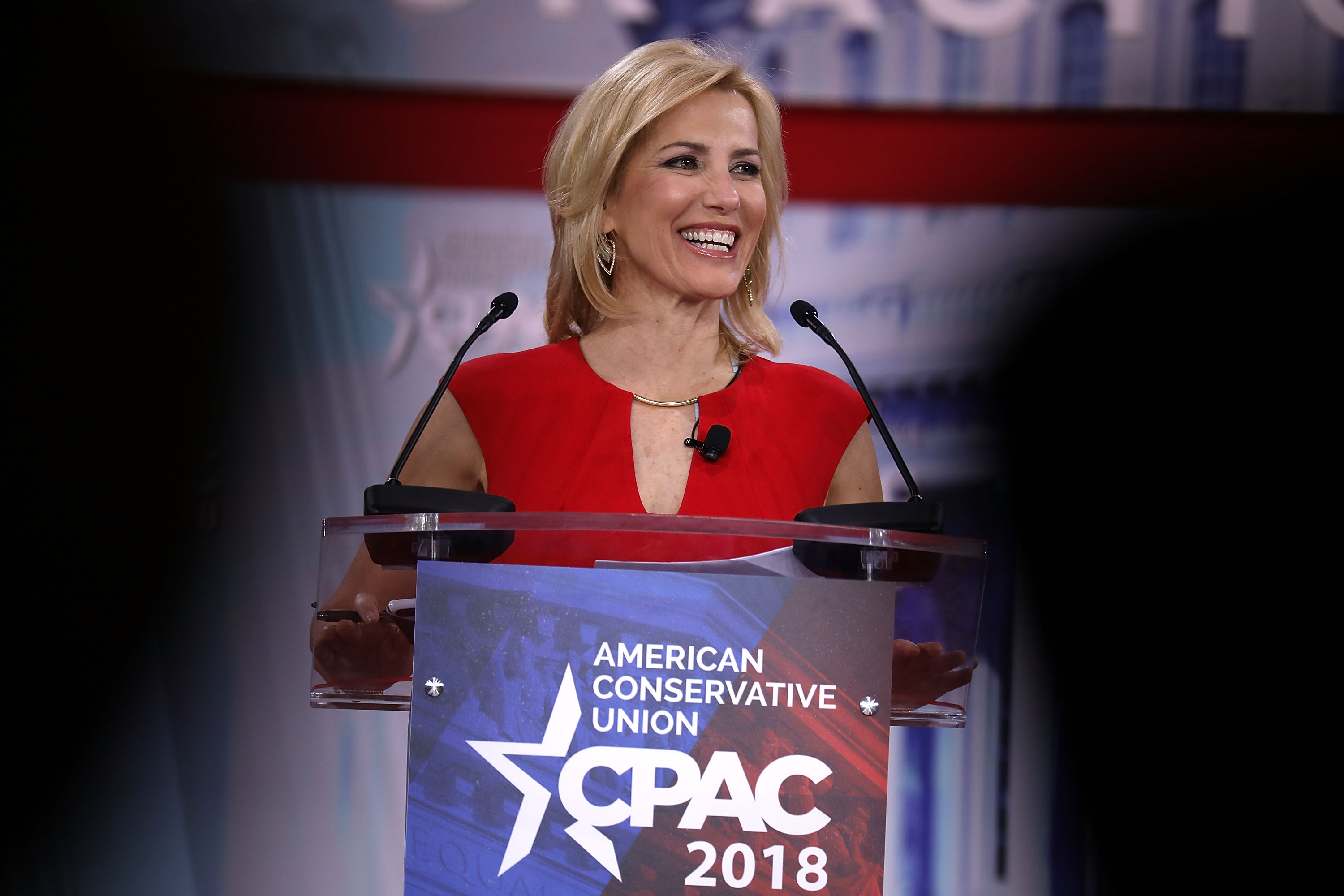NATIONAL HARBOR, MD - FEBRUARY 23: Fox News Channel host Laura Ingraham addresses the Conservative Political Action Conference at the Gaylord National Resort and Convention Center February 23, 2018 in National Harbor, Maryland. U.S. President Donald Trump is scheduled to address CPAC, the largest annual gathering of conservatives in the nation. (Photo by Chip Somodevilla/Getty Images)
