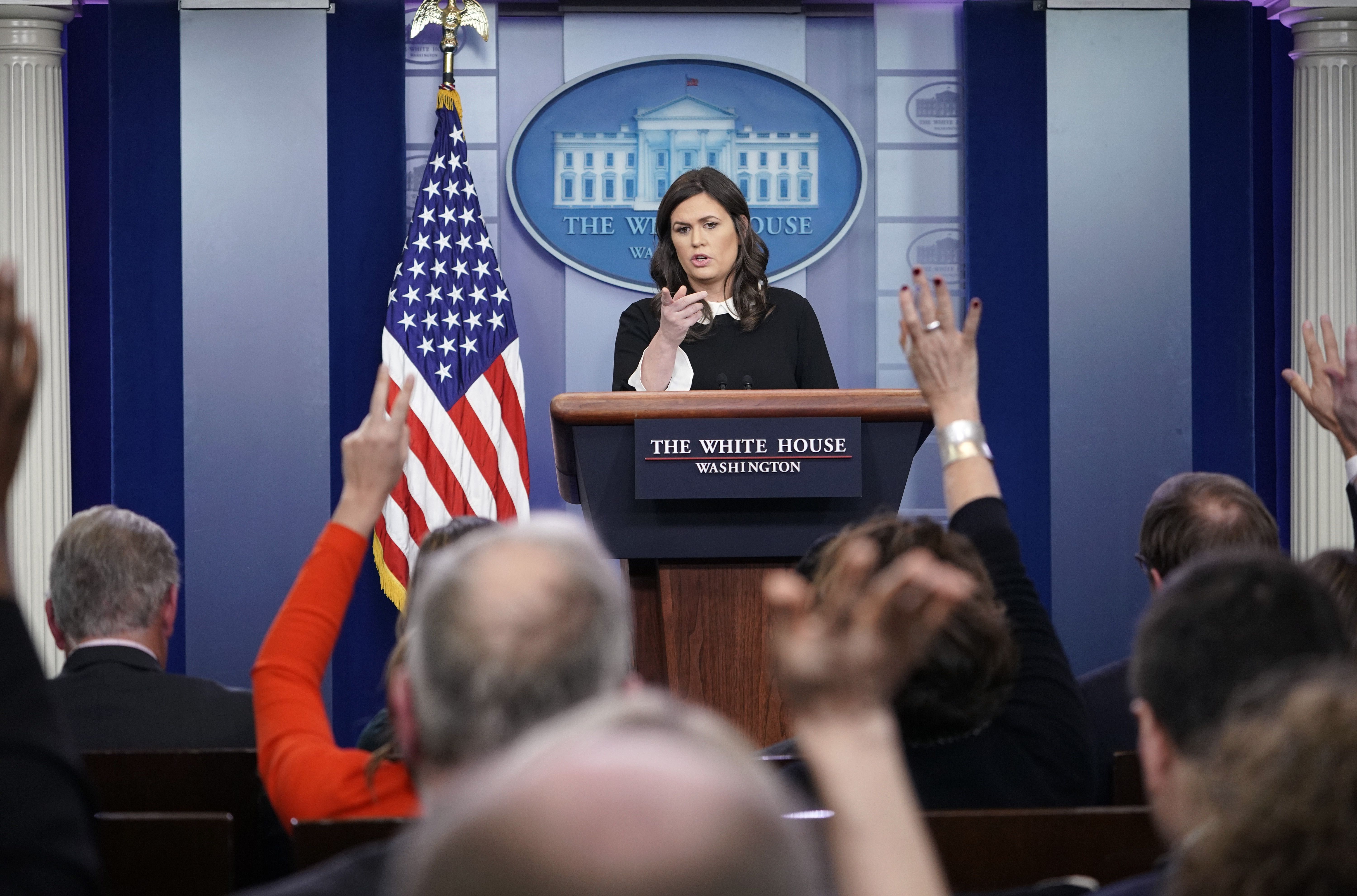 White House Press Secretary Sarah Sanders speaks during the daily briefing in the Brady Briefing Room of the White House on February 26, 2018 in Washington, DC. (MANDEL NGAN/AFP/Getty Images)