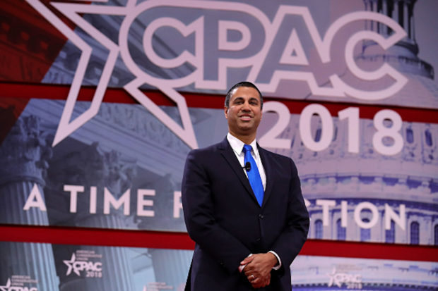 NATIONAL HARBOR, MD - FEBRUARY 23: Federal Communication Commission Chairman Ajit Pai arrives at the Conservative Political Action Conference at the Gaylord National Resort and Convention Center February 23, 2018 in National Harbor, Maryland. Pai was given the 'Charlton Heston Courage Under Fire Award' by the National Rifle Association during CPAC, the largest annual gathering of conservatives. (Photo by Chip Somodevilla/Getty Images)
