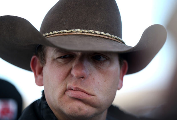 BURNS, OR - JANUARY 06: Ryan Bundy, a member of an anti-government militia, speaks to members of the media in front of the Malheur National Wildlife Refuge Headquarters on January 6, 2016 near Burns, Oregon. An armed anti-government militia group continues to occupy the Malheur National Wildlife Headquarters as they protest the jailing of two ranchers for arson. (Photo by Justin Sullivan/Getty Images)