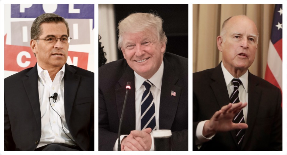 Xavier Becerra, Donald Trump, Jerry Brown (Getty Images)
