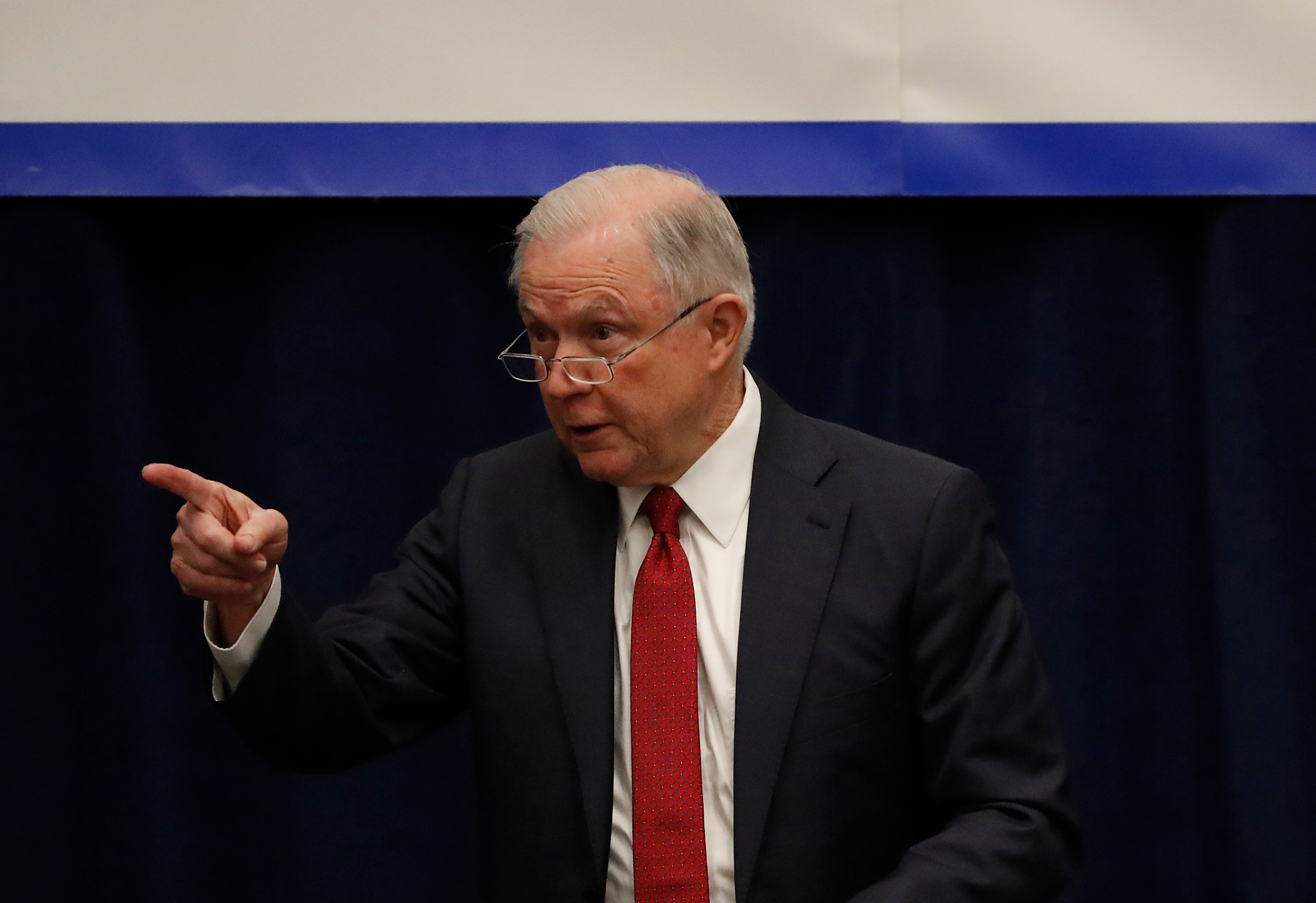 SACRAMENTO, CA - MARCH 07: Attorney General Jeff Sessions gestures as he speaks at the California Peace Officers' Association 26th Annual Law Enforcement Legislative Day on March 7, 2018 in Sacramento, California. The attorney general is expected to reveal a major sanctuary jurisdiction announcement as the Justice Department sued California over its sanctuary policies. (Photo by Stephen Lam/Getty Images)