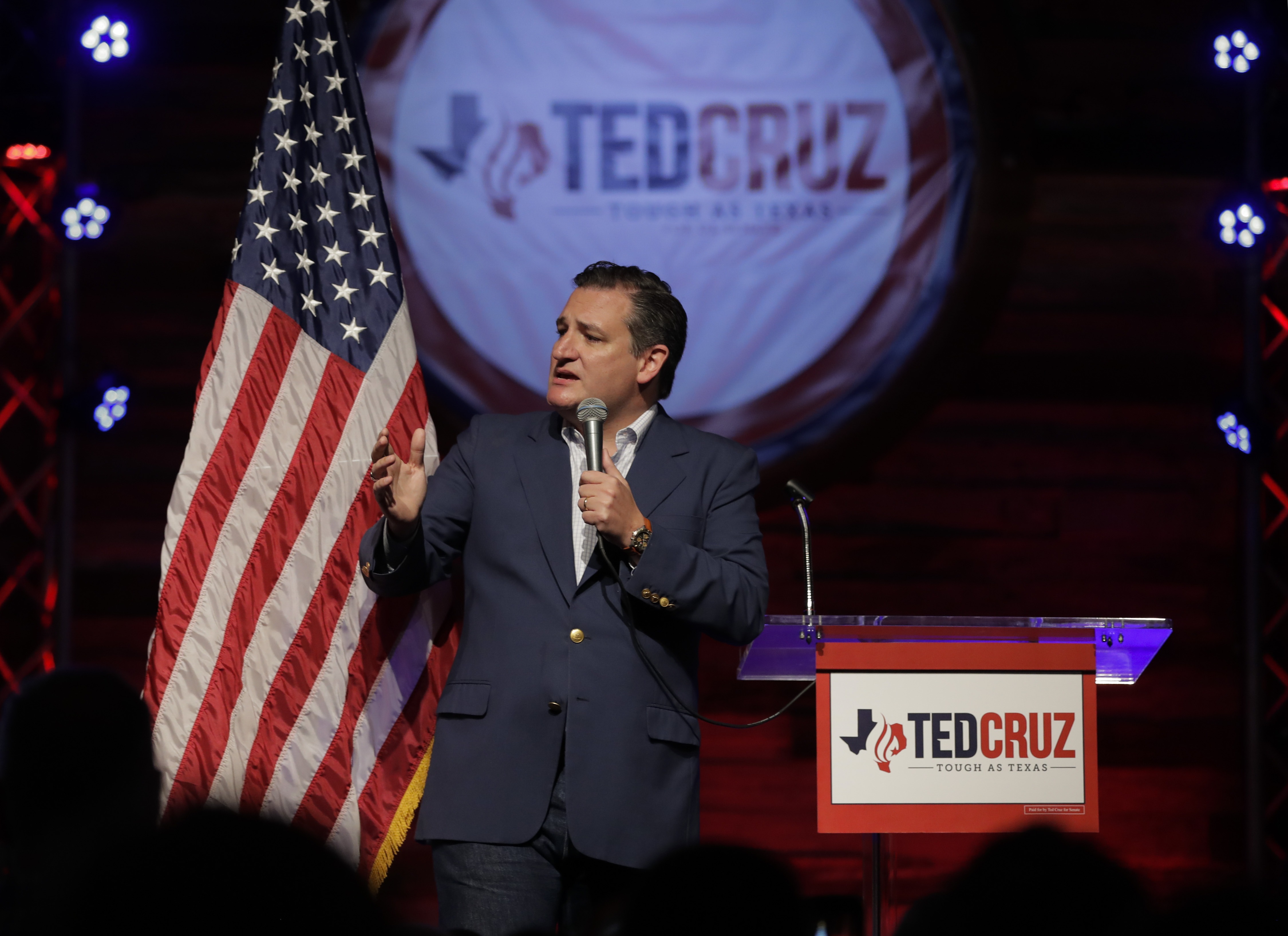 STAFFORD, TX - APRIL 2: Sen. Ted Cruz (R-TX) speaks during a rally to launch his re-election campaign at the Redneck Country Club on April 2, 2018 in Stafford, Texas. Cruz is defending his bid for a second term as Texas' junior senator against Democratic U.S. Rep. Beto O'Rourke. (Photo by Erich Schlegel/Getty Images)