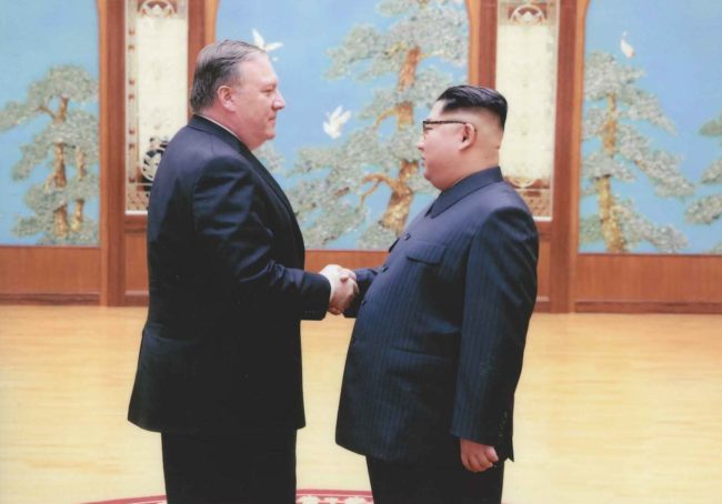 Mike Pompeo shakes hands with Kim Jong Un in North Korea during Easter weekend in 2018. (Photo: The White House)