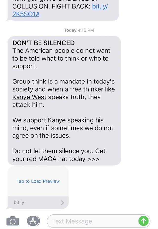 Trump Supporter Text (Photo: Message Screenshot)