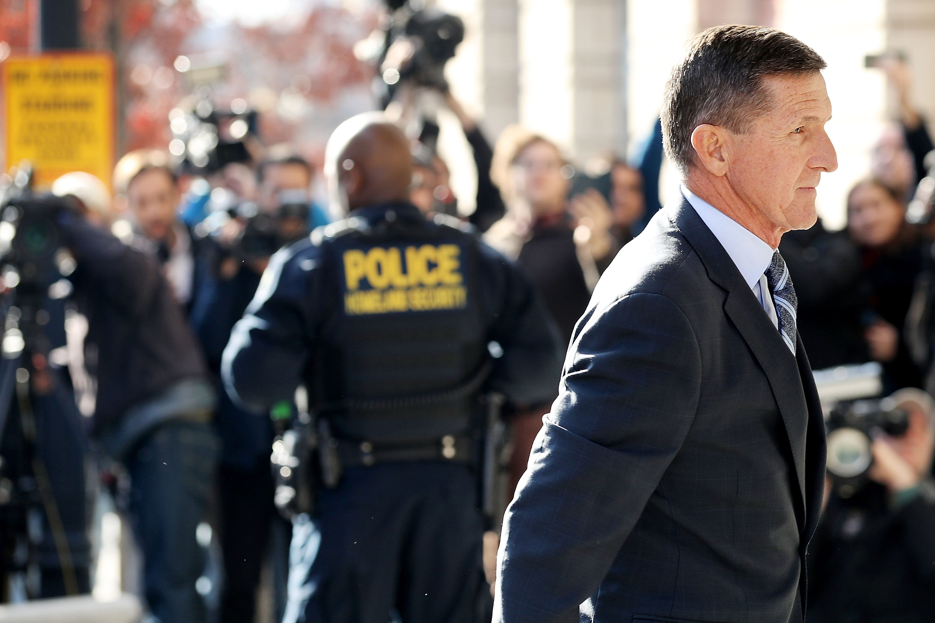 WASHINGTON, DC - DECEMBER 01: Michael Flynn, former national security advisor to President Donald Trump, arrives for his plea hearing at the Prettyman Federal Courthouse December 1, 2017 in Washington, DC. Special Counsel Robert Mueller charged Flynn with one count of making a false statement to the FBI. (Photo by Chip Somodevilla/Getty Images)