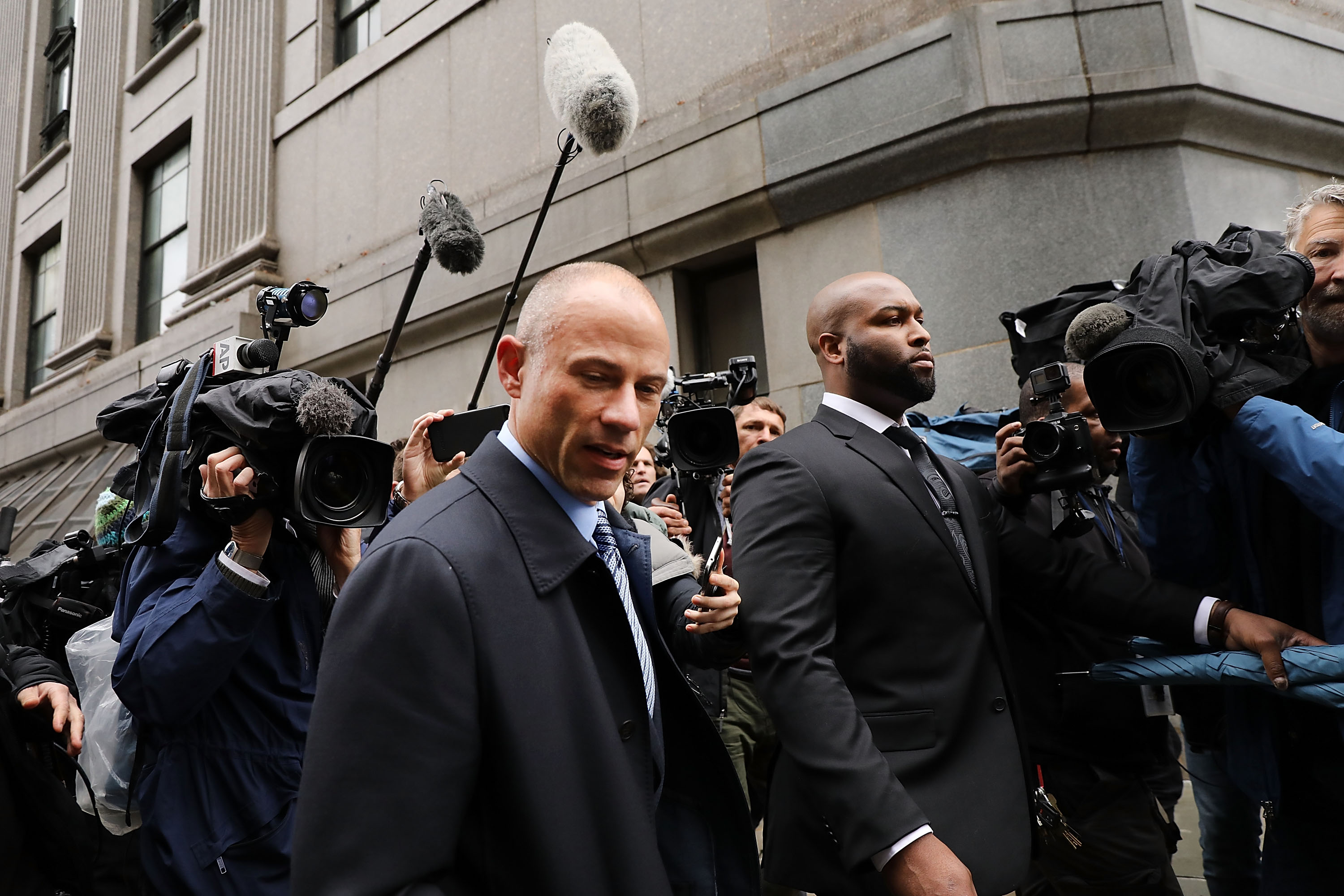 NEW YORK, NY - APRIL 16: Adult-film actress Stormy Daniels' lawyer Michael Avenatti arrives at a court hearing where President Donald Trump's long-time personal attorney Michael Cohen is attending a court hearing on April 16, 2018 in New York City. Trump's lawyers on Sunday night asked a federal judge to temporarily block prosecutors from reviewing files seized by the FBI from Cohen's offices and hotel room last week. Trump's lawyers have argued that many of the documents are protected by attorney-client privilege. (Photo by Spencer Platt/Getty Images)
