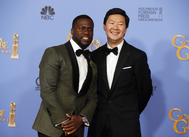 Actors Kevin Hart and Ken Jeong pose backstage after presenting an award during the 73rd Golden Globe Awards in Beverly Hills, California January 10, 2016. REUTERS/Lucy Nicholson - TB3EC1B08I5GU