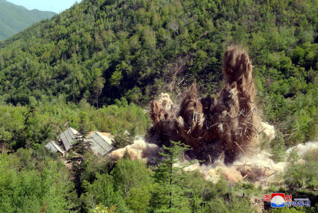 North Korea's nuclear test center was completely dismantled in accordance with the decision of the 3rd Plenary Meeting of the 7th General Conference of the Workers' Party of Korea in this undated photo released by North Korea's Korean Central News Agency (KCNA) in Pyongyang May 24, 2018. KCNA/via REUTERS