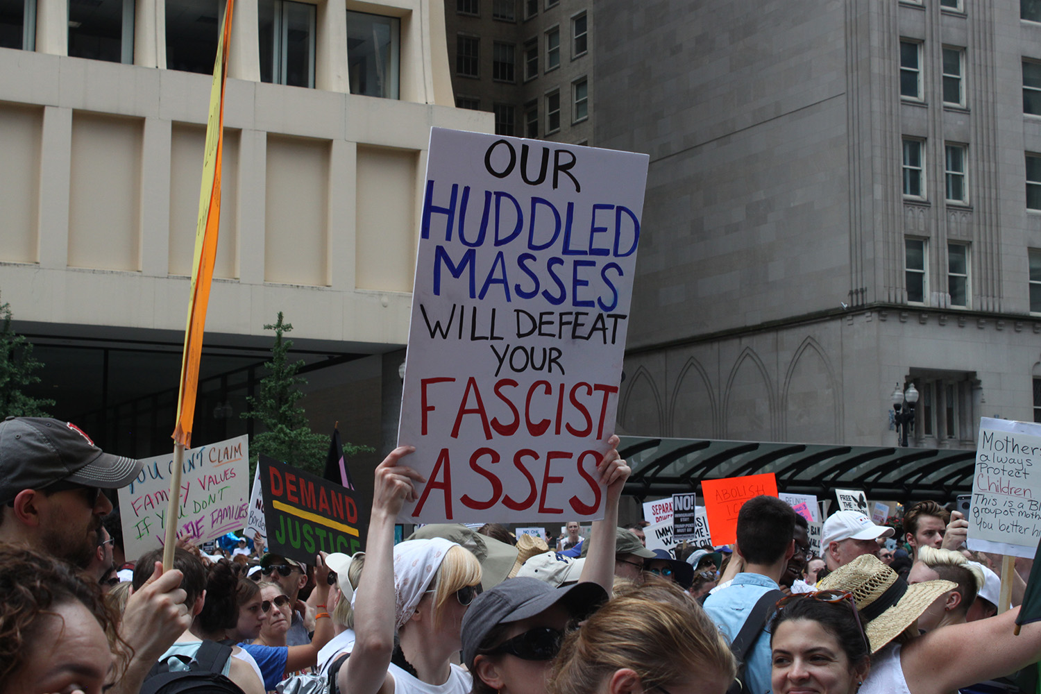 Signs calling the Trump administration "fascist" were ubiquitous at a protest against its immigration policies in Chicago on June 30, 2018. Will Racke/TheDCNF