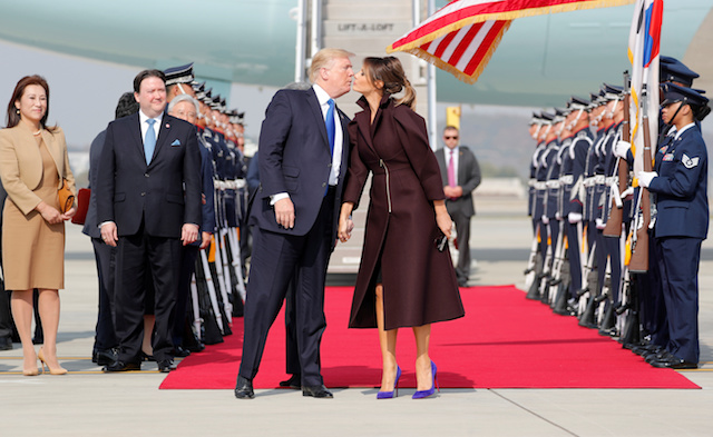 U.S. President Donald Trump and first lady Melania arrive in Seoul, South Korea, November 7, 2017. REUTERS/Jonathan Ernst 