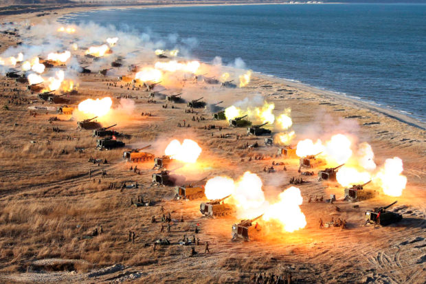 A general view shows a drill by North Korean Korean People's Army (KPA) artillery units on the front in this image released by North Korea's Korean Central News Agency (KCNA) in Pyongyang December 2, 2016. KCNA/ via REUTERS 