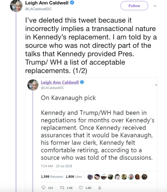 Caldwell's tweets on Justice Kennedy's retirement. (Twitter screenshot)