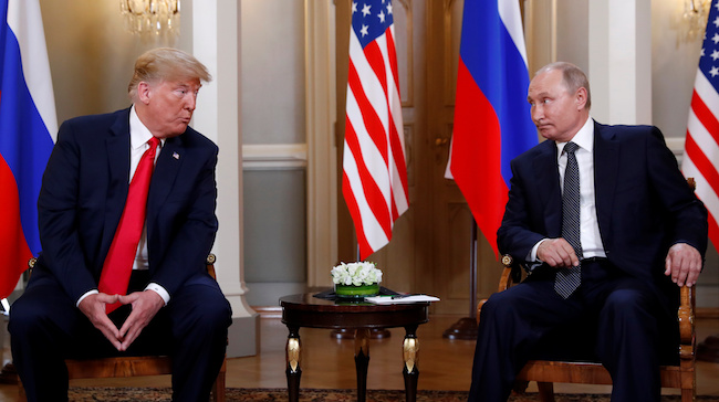President Donald Trump meets with Russian President Vladimir Putin in Helsinki, Finland, July 16, 2018. REUTERS/Kevin Lamarque