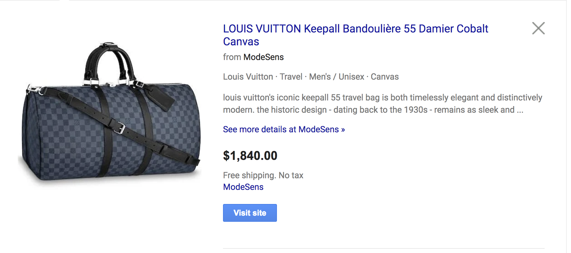 Louis Vuitton Damier Cobalt Canvas Keepall Bandouliere 55 Louis