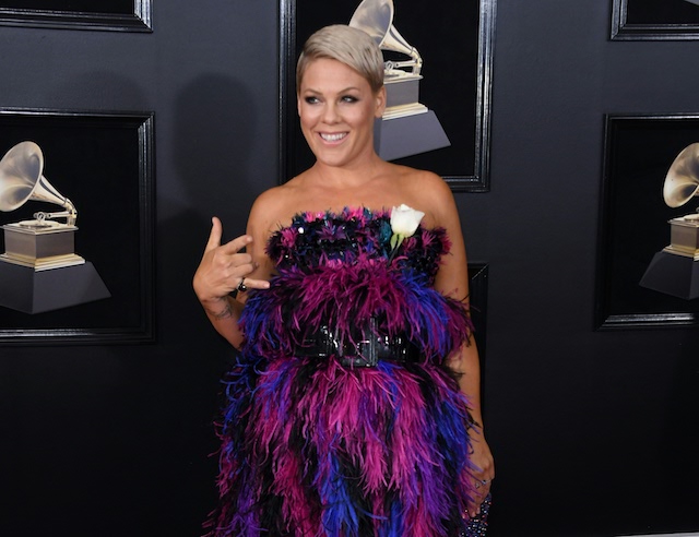 Pink arrives for the 60th Grammy Awards on January 28, 2018, in New York. (Photo credit: WEISS/AFP/Getty Images)