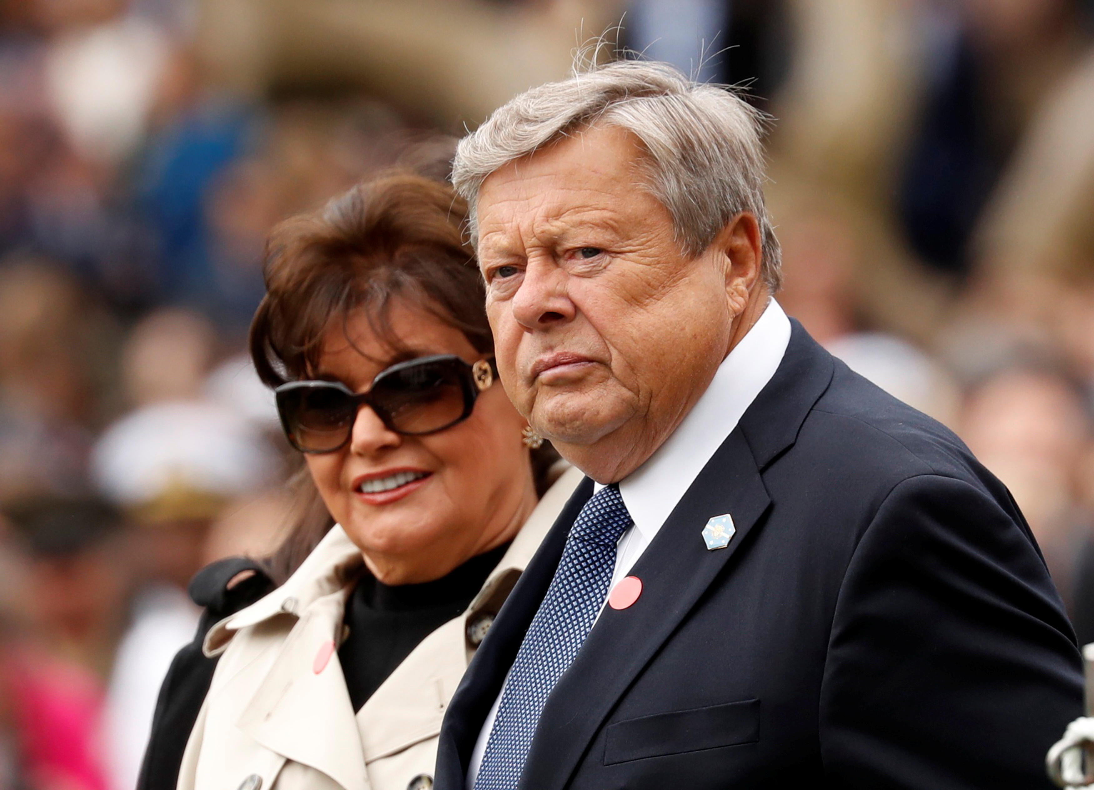The parents of U.S. first lady Melania Trump, Viktor and Amalija Knavs, await the start of the official arrival ceremony held by U.S. President Donald Trump and Mrs. Trump for French President Emmanuel Macron and his wife Brigitte Macron on the South Lawn of the White House in Washington, U.S., April 24, 2018. REUTERS/Kevin Lamarque