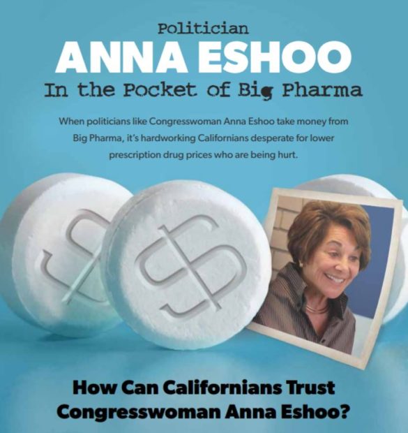 A screenshot of part of the mailer against Rep. Anna Eshoo funded by Patients For Affordable Drugs. Screenshot/P4AD