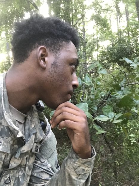 Private First Class Quintavian Salone takes a breather after a day of training (Photo: Joseph LaFave/The Daily Caller)