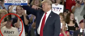 Rally attendee salutes Trump in Ohio./Screenshot