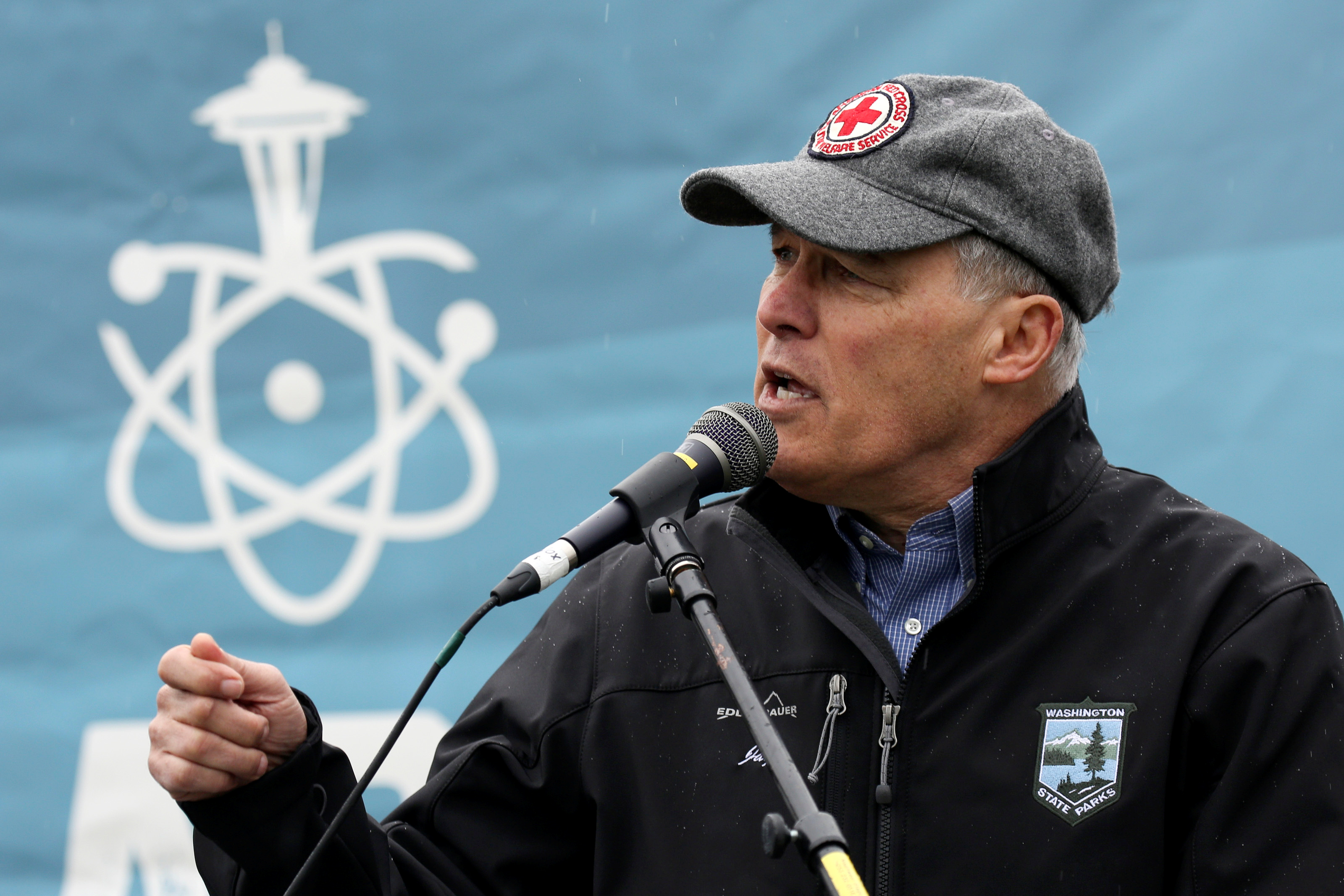 Washington Governor Jay Inslee speaks during a rally at the beginning of the March For Science in Seattle, Washington