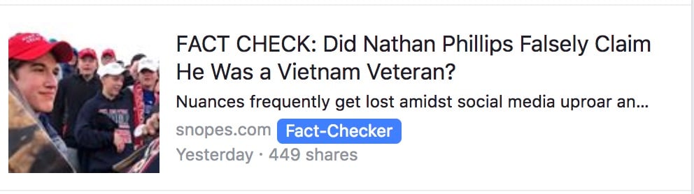Facebook elevates misleading Snopes fact-check - Screenshot/Facebook.com